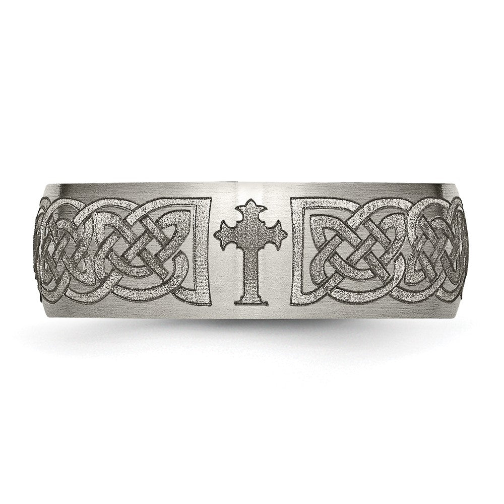 Buy Stylish Brushed Titanium Celtic Cross 8mm Band - Luxury Laser-Engraved