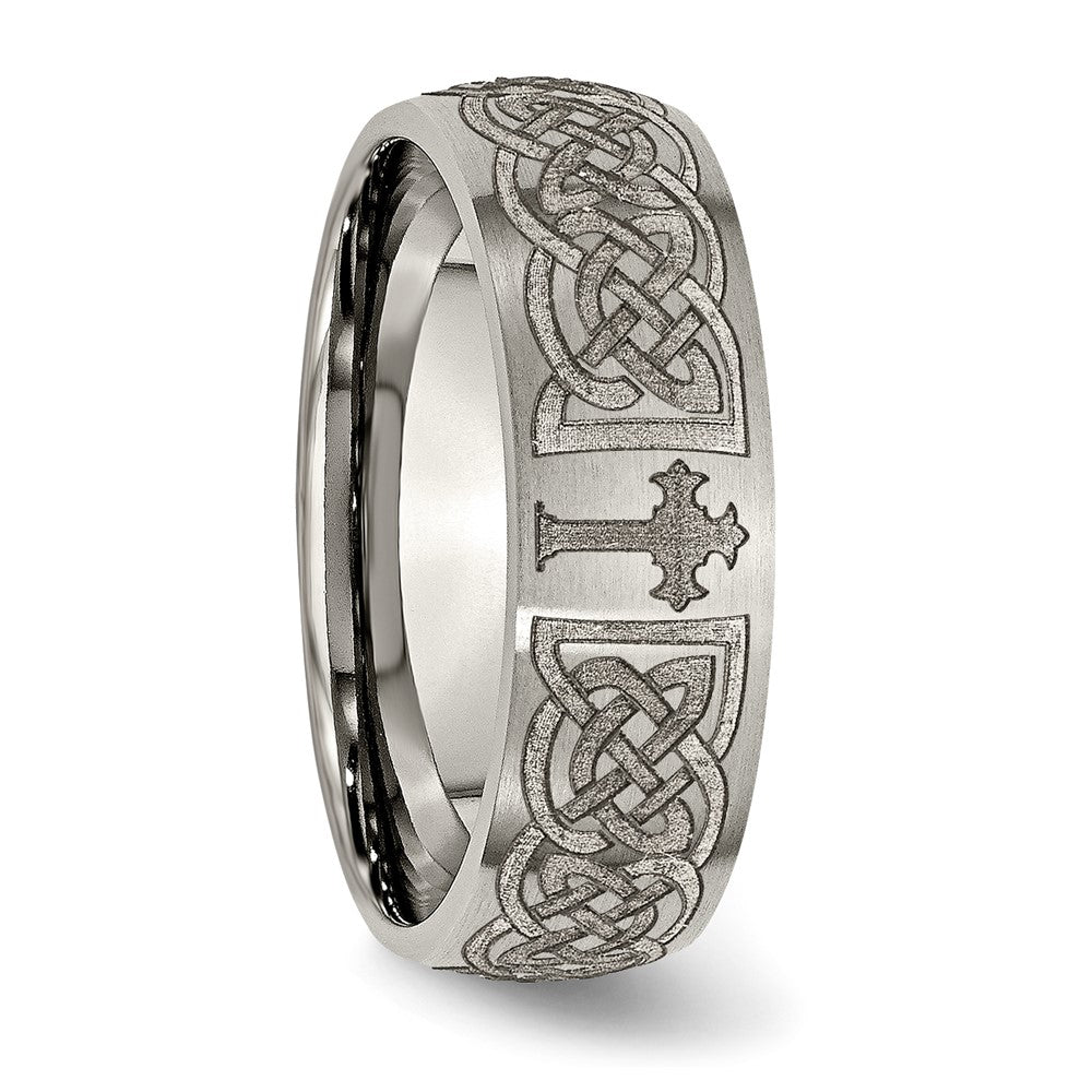 Buy Stylish Brushed Titanium Celtic Cross 8mm Band - Luxury Laser-Engraved
