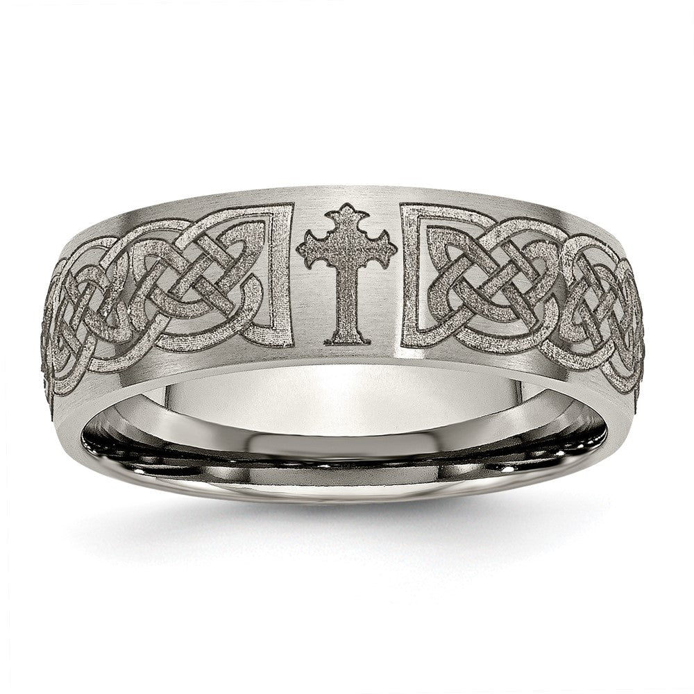 High-Quality Brushed Titanium 8mm Celtic Cross Band - Stylish & Affordable!