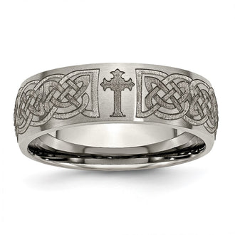 Buy Stylish Brushed Titanium Celtic Cross 8mm Band - Luxury Laser-Engraved