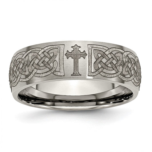 Buy Stylish Brushed Titanium 8mm Celtic Cross Band - Luxury Laser-Engraved Design