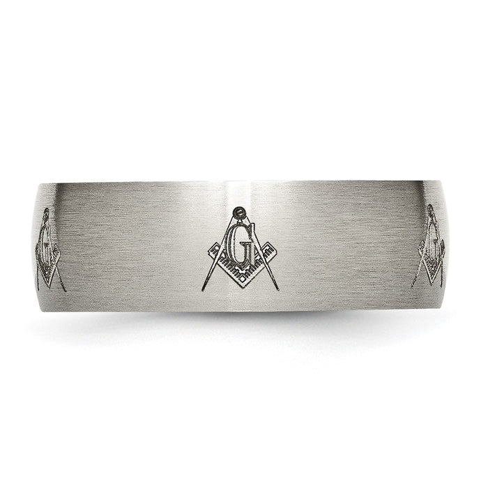 Buy Stylish 8mm Brushed Titanium Band with Masonic Engraving - High-Quality!-3