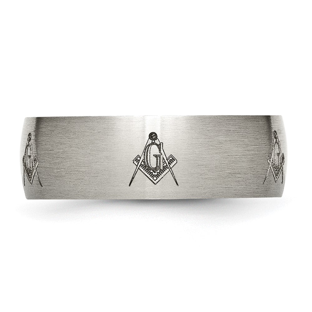 High-Quality 8mm Brushed Titanium Band with Masonic Engraving - Stylish Value