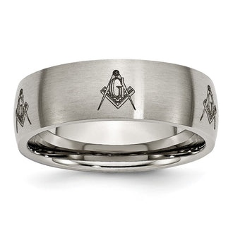 Buy Exclusive 8mm Brushed Titanium Band with Masonic Engraving - Stylish Value