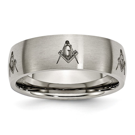 Buy 8mm Brushed Titanium Band with Masonic Engraving - Stylish Design