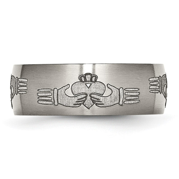 Buy Stylish 8mm Brushed Titanium Claddagh Band with Laser Engraved Design-3
