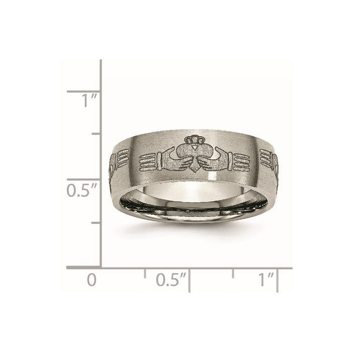 High-Quality Brushed Titanium 8mm Claddagh Band - Stylish Laser Engraved Design-6