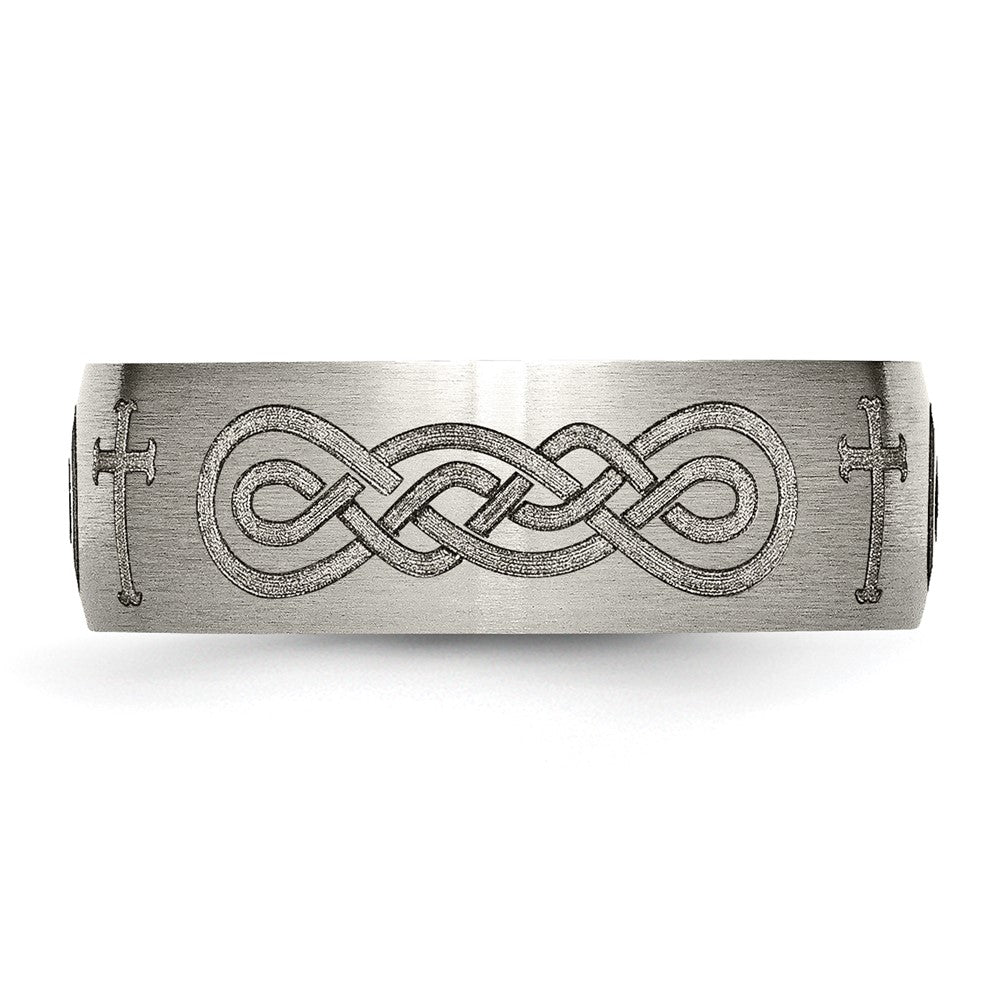 Buy Stylish Brushed Titanium 8mm Band with Chiseled Cross Design - Value!