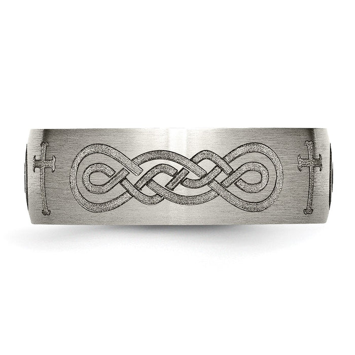 Buy Stylish Brushed Titanium 8mm Band with Chiseled Cross Design - Value!-3