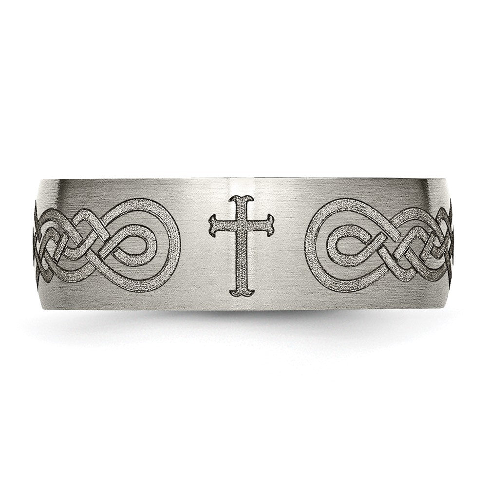 Buy Stylish Brushed Titanium 8mm Band with Chiseled Cross Design - Value!