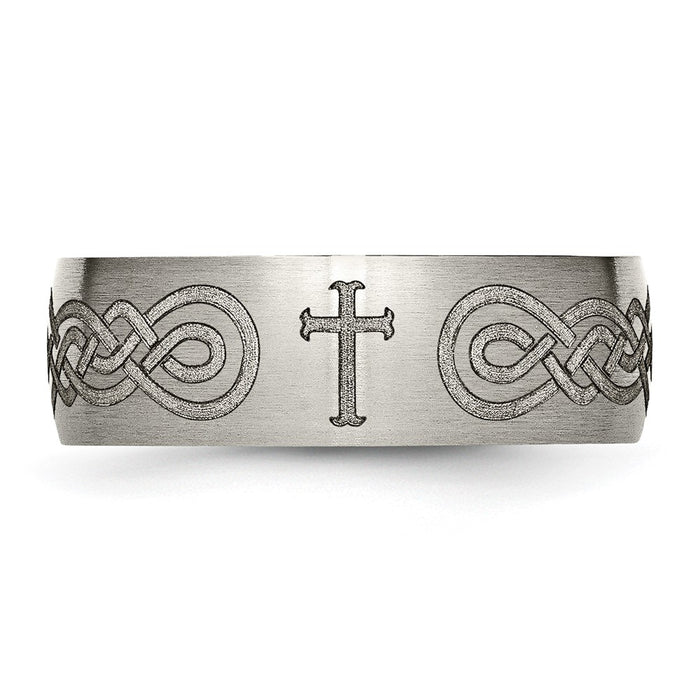 Buy Stylish Brushed Titanium 8mm Band with Chiseled Cross Design - Value!-4