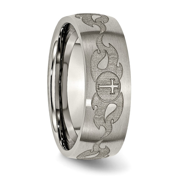 Buy Stylish 8mm Brushed Titanium Band with Laser-Engraved Cross Design-4