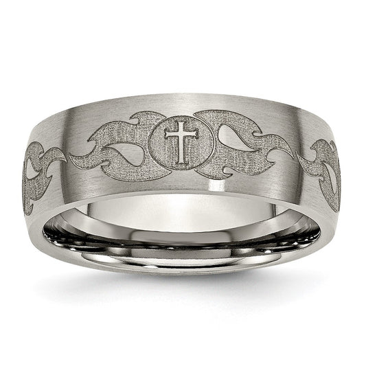 Buy Stylish Brushed Titanium 8mm Band with Laser-Engraved Design - Luxury Value