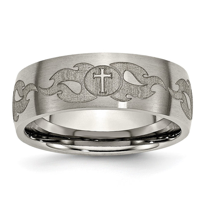 Buy Stylish Brushed Titanium 8mm Band with Laser-Engraved Design - Luxury Value-1