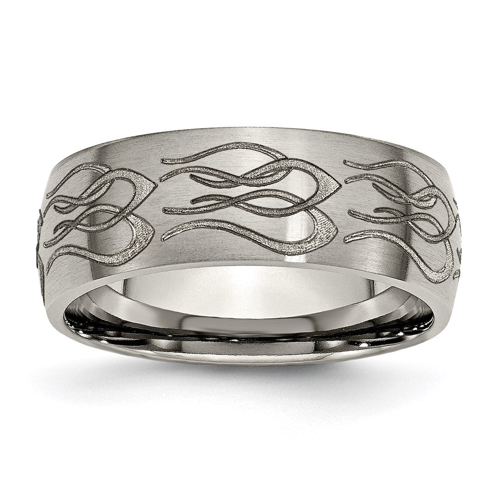 High-Quality 8mm Titanium Band with Chiseled Flame Design - Stylish & Affordable