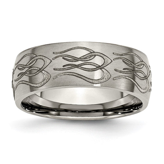 High-Quality 8mm Titanium Band with Chiseled Flame Design - Stylish & Affordable