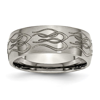 Exclusive 8mm Brushed Titanium Band with Chiseled Flame Design - Stylish Value