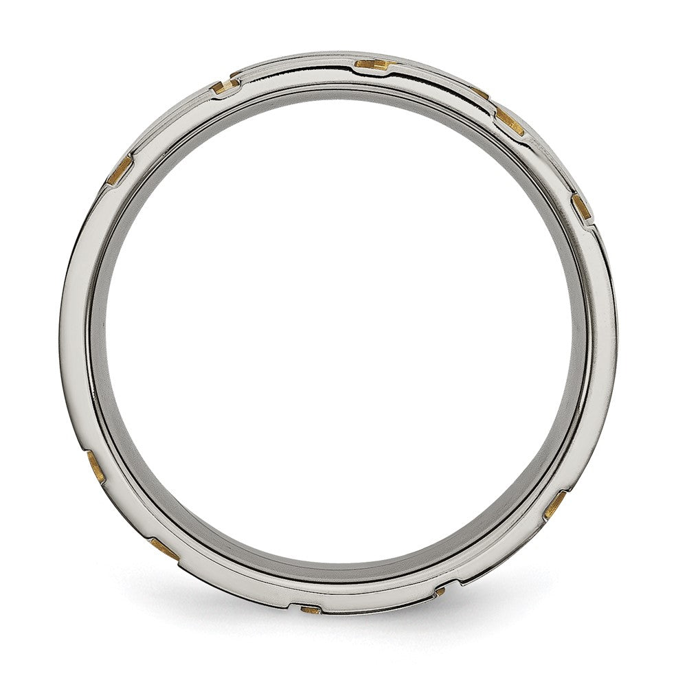 Shop Stylish Brushed Yellow IP-Plated 6mm Grooved Titanium Band - Affordable Luxury