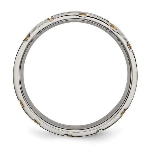 Shop Stylish Brushed Yellow IP-Plated 6mm Grooved Titanium Band - Affordable Luxury