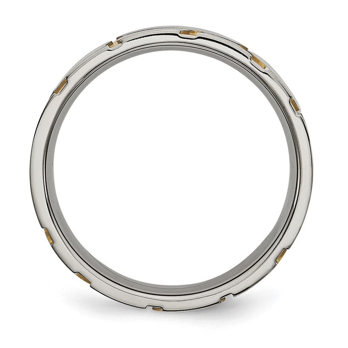 Shop Stylish Brushed Yellow IP-Plated 6mm Grooved Titanium Band - Affordable Luxury-2