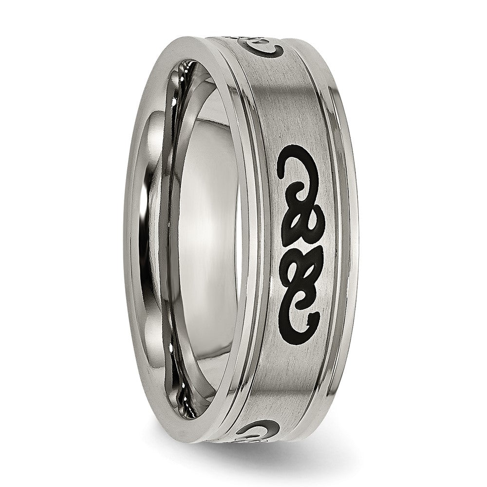 Shop Stylish 7mm Ridged Edge Titanium Band with Black Rubber Design