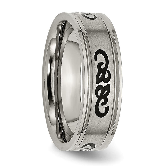 Shop Stylish 7mm Ridged Edge Titanium Band with Black Rubber Design-4