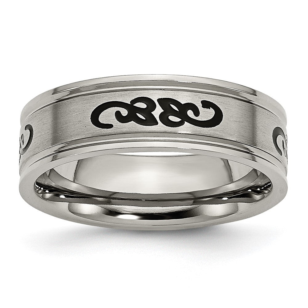 High-Quality 7mm Chiseled Titanium Ring with Black Rubber Accents - Stylish Value