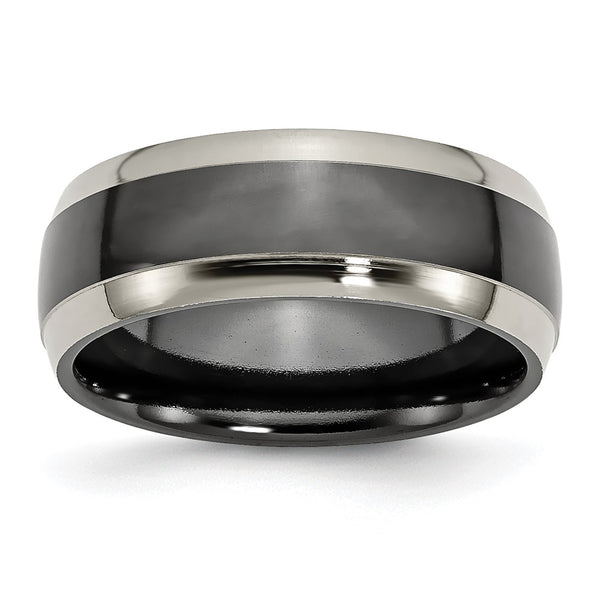 8mm Chisel Titanium Grey & Black Polished Band