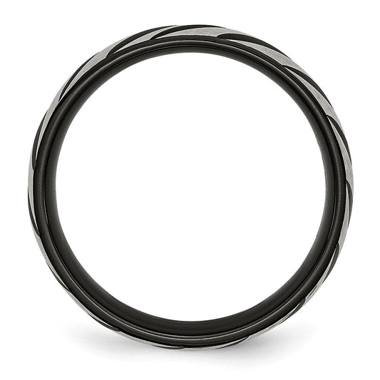 Shop Stylish 6mm Grooved Band in Brushed & Polished Black IP-Plated Titanium