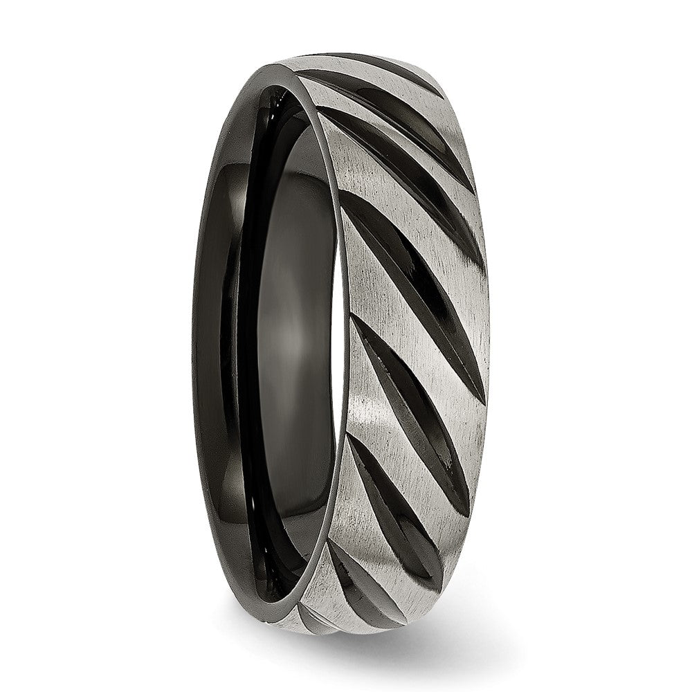 Exclusive 6mm Chisel Grooved Band in Brushed Black Titanium | Stylish Value