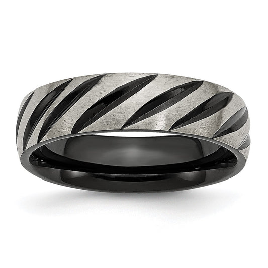 Exclusive Chisel 6mm Grooved Band - Stylish Brushed & Polished Black IP-Plated Titanium