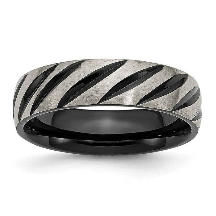 Exclusive Chisel 6mm Grooved Band - Stylish Brushed & Polished Black IP-Plated Titanium-1