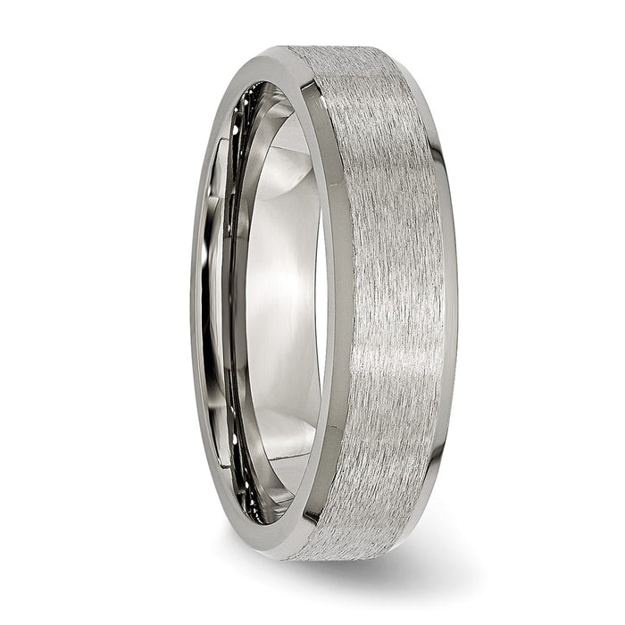 Buy Exclusive 6mm Brushed Titanium Chisel Beveled Edge Ring - Stylish Value!-4