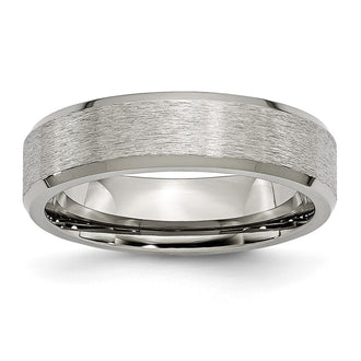 High-Quality Brushed Titanium 6mm Beveled Edge Ring - Affordable Luxury Style