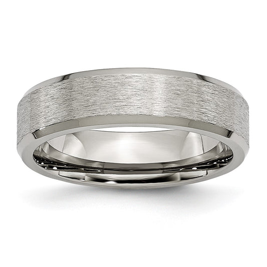 Buy Exclusive 6mm Brushed Titanium Chisel Beveled Edge Ring - Stylish Value!