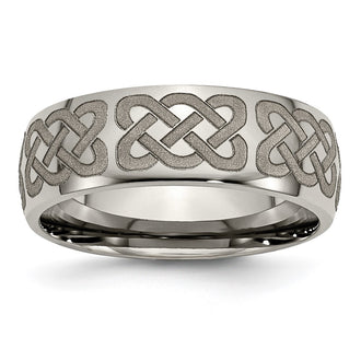 Buy Stylish 8mm Polished Titanium Celtic Laser Engraved Band | Luxury Design