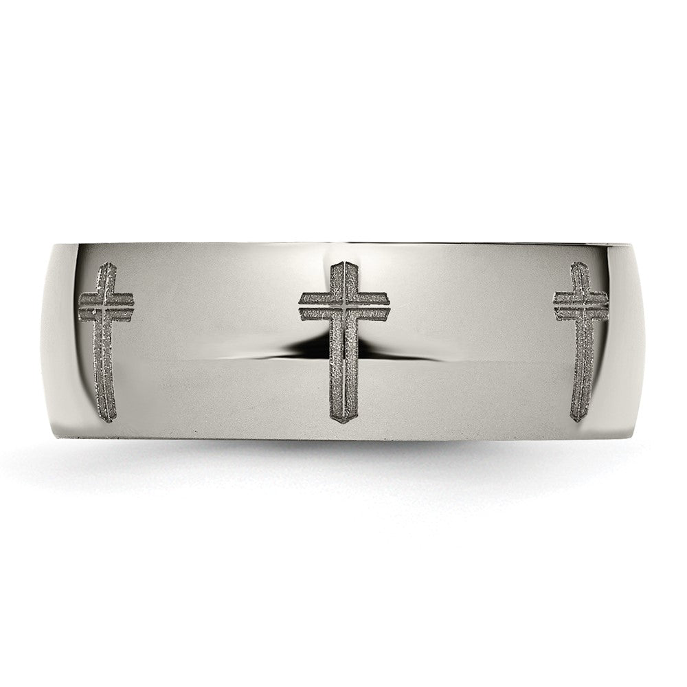 High-quality Polished Titanium 8mm Band - Stylish Chiseled Cross Design