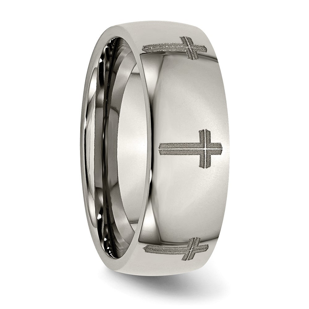 High-quality Polished Titanium 8mm Band - Stylish Chiseled Cross Design