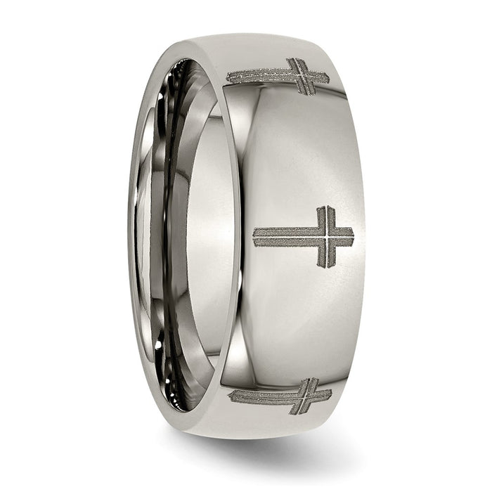 High-quality Polished Titanium 8mm Band - Stylish Chiseled Cross Design-4