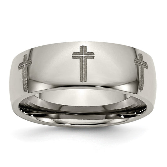 High-quality Polished Titanium 8mm Band - Stylish Chiseled Cross Design
