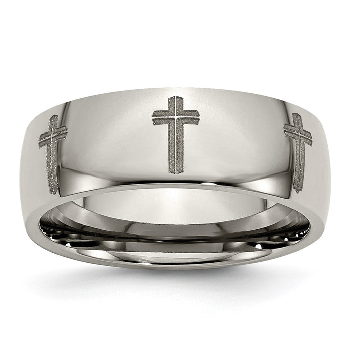 High-quality Polished Titanium 8mm Band - Stylish Chiseled Cross Design-1