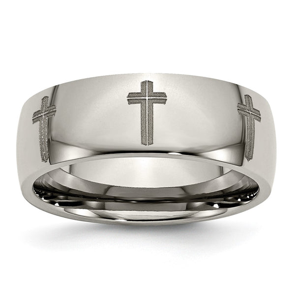 Polished Titanium 8mm Band with Chiseled Cross - Style GR1-1024345