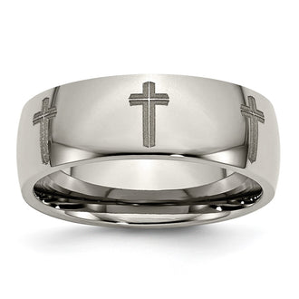 Exclusive 8mm Polished Titanium Band with Chiseled Cross Design - Stylish Value