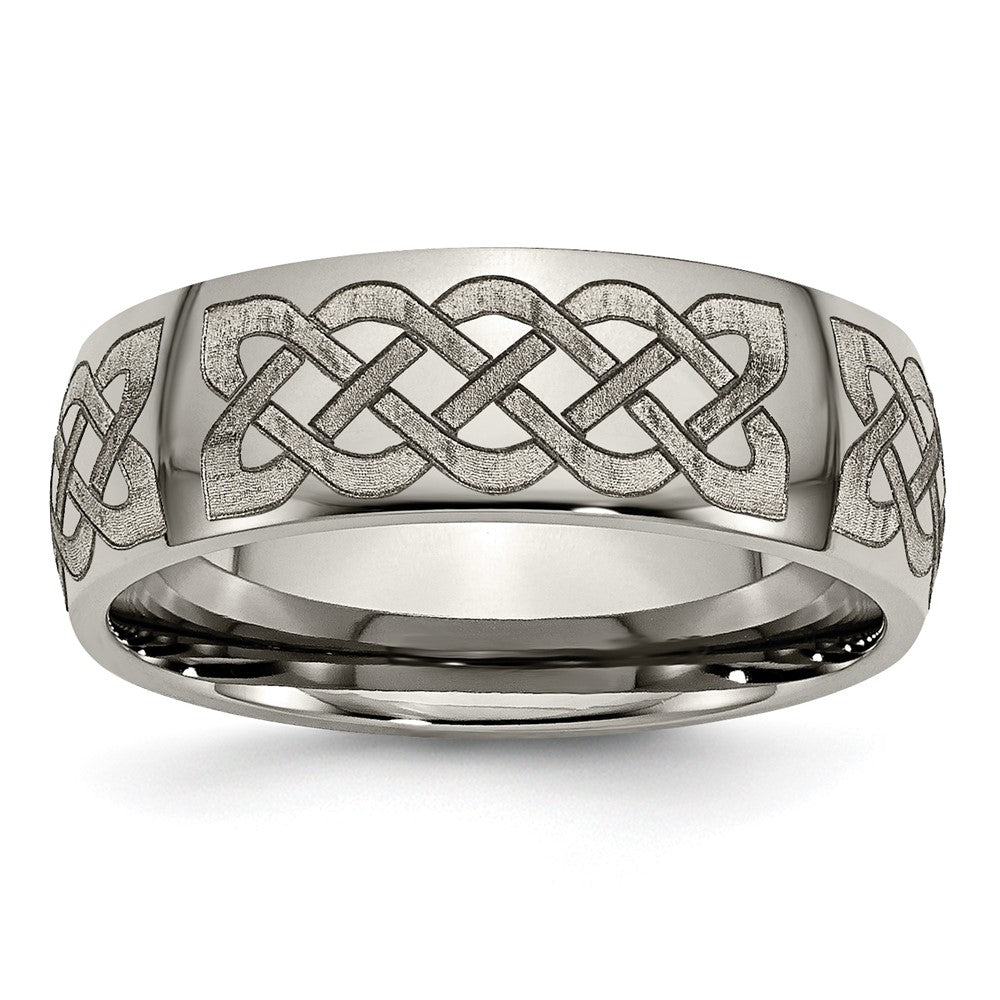 Buy Stylish Polished Titanium 8mm Celtic Laser Engraved Band - Exclusive Design