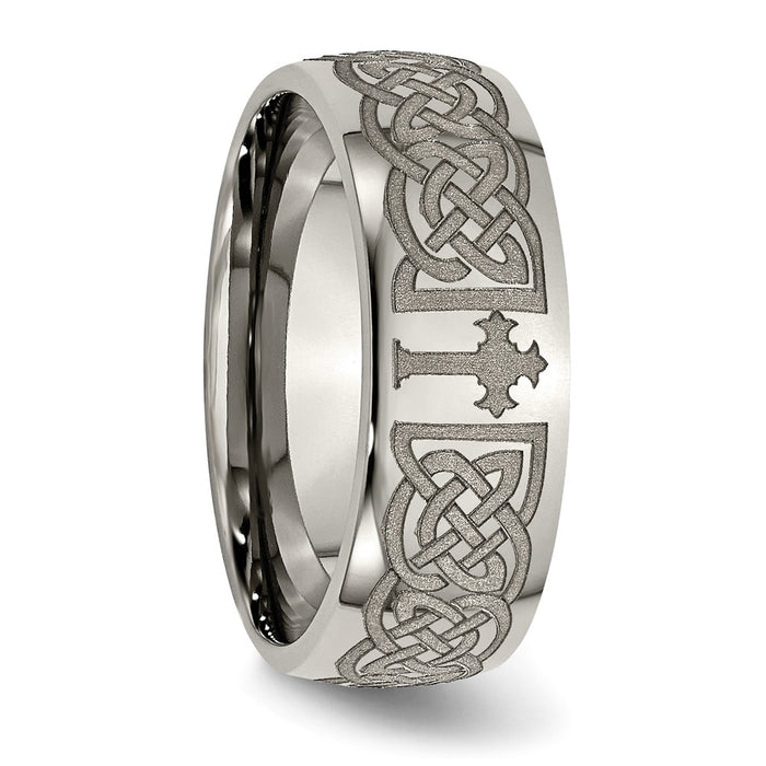 Buy Stylish Polished Titanium Celtic Cross Band - 8mm Laser-Engraved Design-5