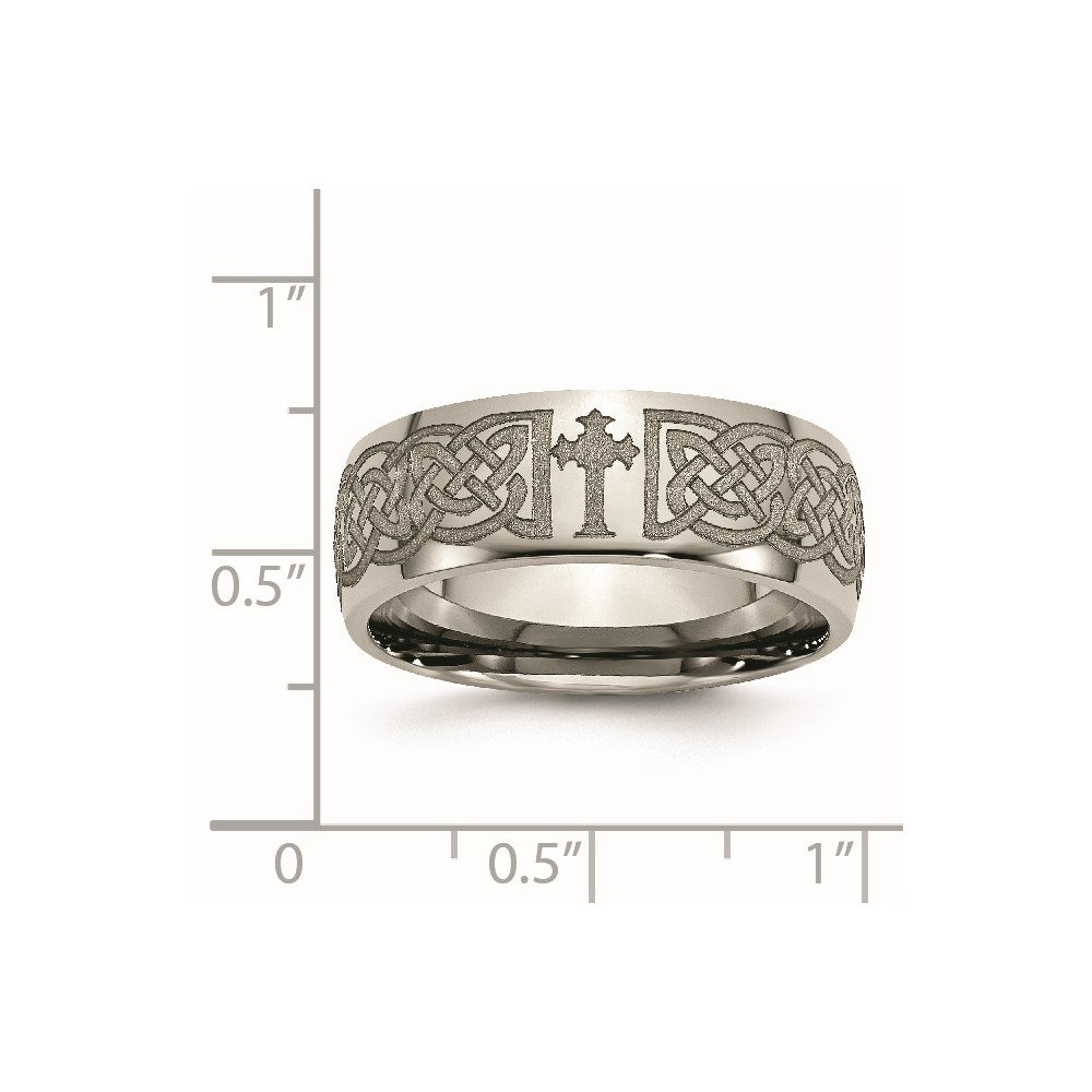 Buy Exclusive 8mm Polished Titanium Celtic Cross Band - Stylish & Affordable