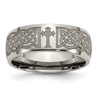 High-Quality 8mm Polished Titanium Celtic Cross Band - Stylish Laser Etching