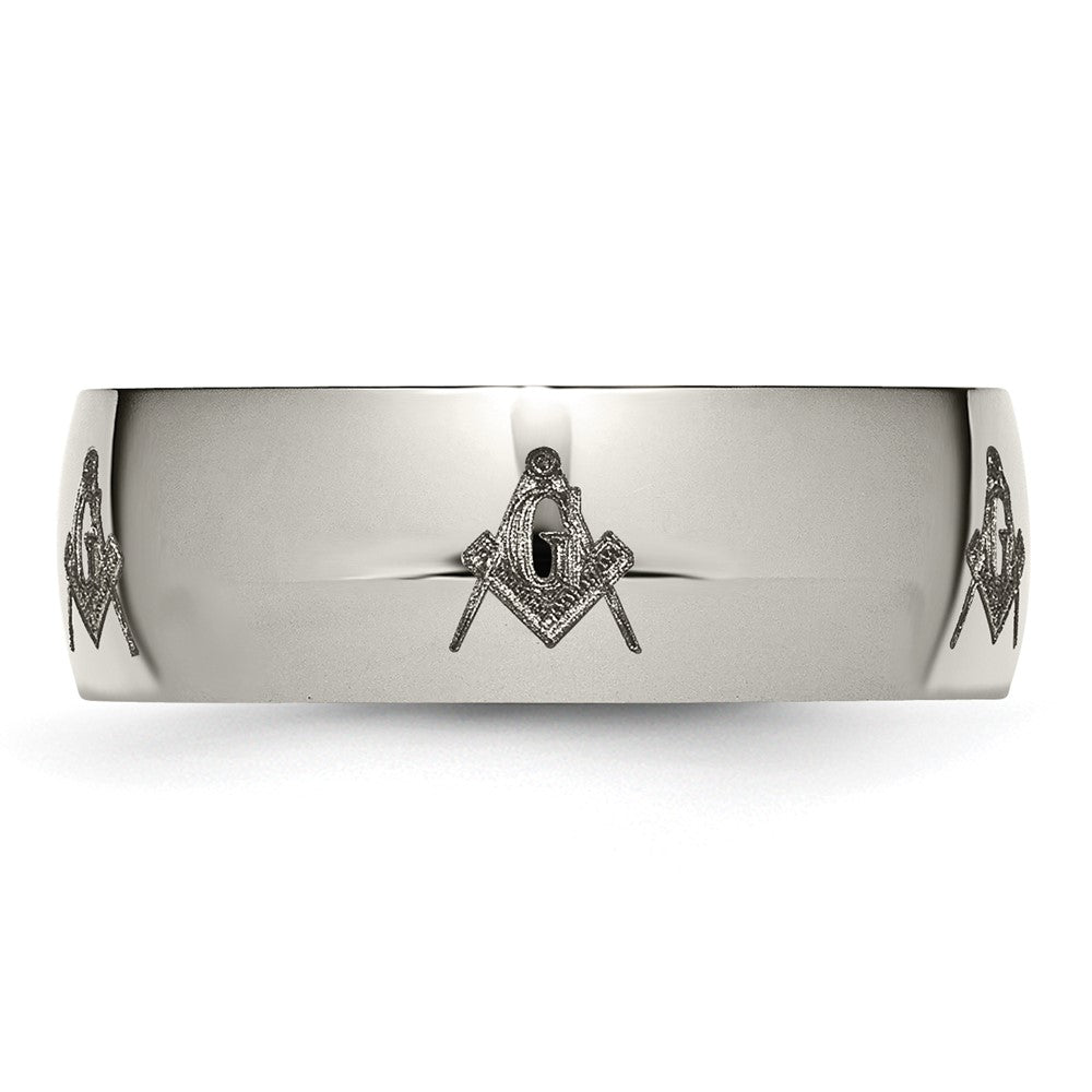 Buy Stylish 8mm Polished Titanium Masonic Laser-Engraved Chisel Band
