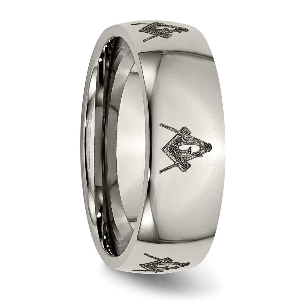 Buy Stylish 8mm Polished Titanium Masonic Laser-Engraved Chisel Band