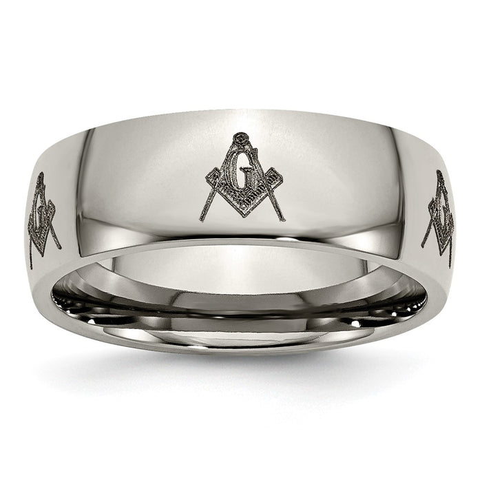 Buy Stylish 8mm Polished Titanium Masonic Laser-Engraved Chisel Band-1